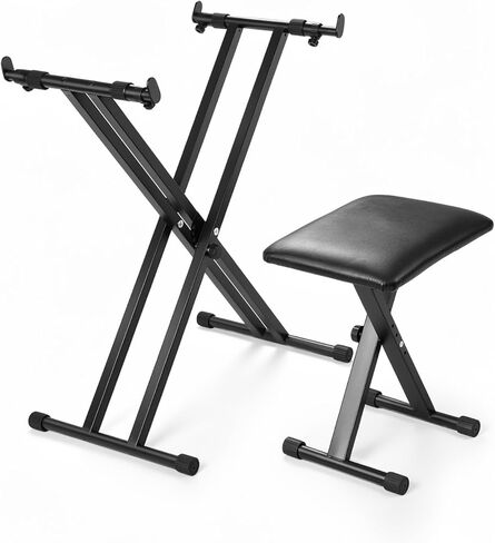 Keyboard Stand & Bench Set – Double-X Piano Stand with Adjustable Height (7 Levels), Foldable Design, Heavy-Duty Construction, Suitable for Most Keyboards, Digital Pianos in Kuwait