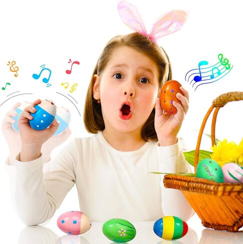 8 PCS Easter Wooden Eggs Shakers Musical Instruments Decorations Percussion Maracas Craft for Kids/Toddlers Hunt Game Gifts Basket Stuffers Fillers Decor in Kuwait