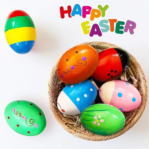 8 PCS Easter Wooden Eggs Shakers Musical Instruments Decorations Percussion Maracas Craft for Kids/Toddlers Hunt Game Gifts Basket Stuffers Fillers Decor in Kuwait