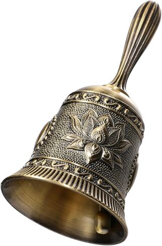 Super Loud Solid Brass Hand Call Bell Lotus Polished Vintage Metal Hand Dinner Bell Call Service Handbell for Bedside Wedding Classroom Meditation in Kuwait