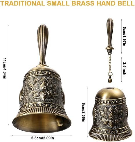 Super Loud Solid Brass Hand Call Bell Lotus Polished Vintage Metal Hand Dinner Bell Call Service Handbell for Bedside Wedding Classroom Meditation in Kuwait