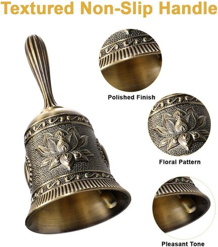 Super Loud Solid Brass Hand Call Bell Lotus Polished Vintage Metal Hand Dinner Bell Call Service Handbell for Bedside Wedding Classroom Meditation in Kuwait