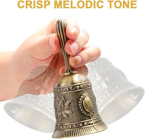 Super Loud Solid Brass Hand Call Bell Lotus Polished Vintage Metal Hand Dinner Bell Call Service Handbell for Bedside Wedding Classroom Meditation in Kuwait