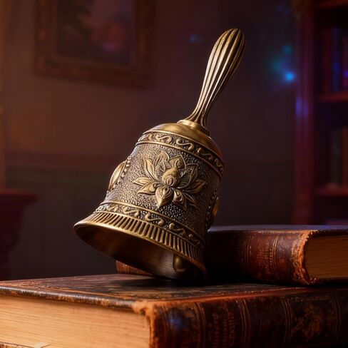 Super Loud Solid Brass Hand Call Bell Lotus Polished Vintage Metal Hand Dinner Bell Call Service Handbell for Bedside Wedding Classroom Meditation in Kuwait