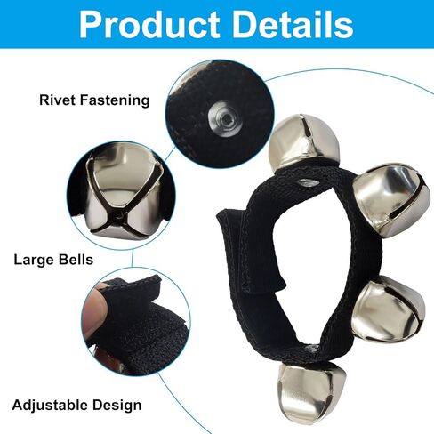 2 Pcs Adjustable Hand Wrist Bells Triggers, Musical Tambourine Wrist Shaking Ankle Bells, Musical Instruments for Adults Band Performance, Dance Decor (Black) in Saudi Arabia