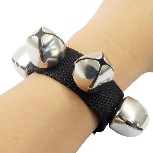 2 Pcs Adjustable Hand Wrist Bells Triggers, Musical Tambourine Wrist Shaking Ankle Bells, Musical Instruments for Adults Band Performance, Dance Decor (Black) in Saudi Arabia