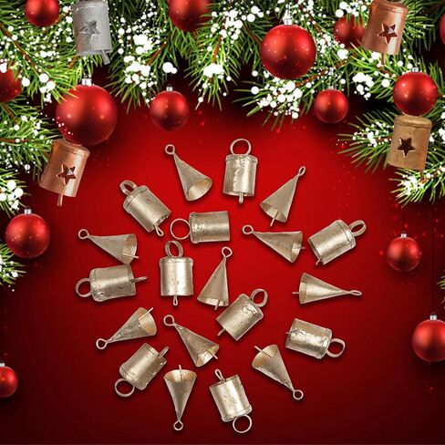 أجراس القصدير الهندية العتيقة ريفي الرنين خمر جلجل جرس البقرة أجراس شجرة عيد الميلاد الحرف الديكور مجموعة 20 قطعة (دائرية) in Kuwait