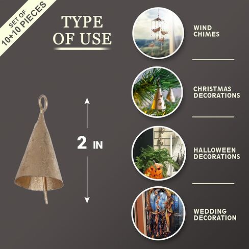 أجراس القصدير الهندية العتيقة ريفي الرنين خمر جلجل جرس البقرة أجراس شجرة عيد الميلاد الحرف الديكور مجموعة 20 قطعة (دائرية) in Kuwait