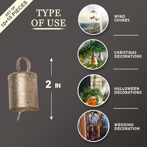 أجراس القصدير الهندية العتيقة ريفي الرنين خمر جلجل جرس البقرة أجراس شجرة عيد الميلاد الحرف الديكور مجموعة 20 قطعة (دائرية) in Kuwait