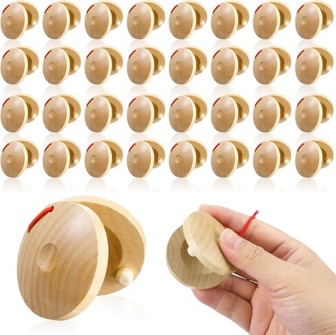 32 Pcs Finger Castanets Wooden Musical Instrument for Adults, Natural Wood Hand Percussion Clap Board Rhythm Tools for Party Performance & Music Practice (2.1 x 2.1 in) in Saudi Arabia