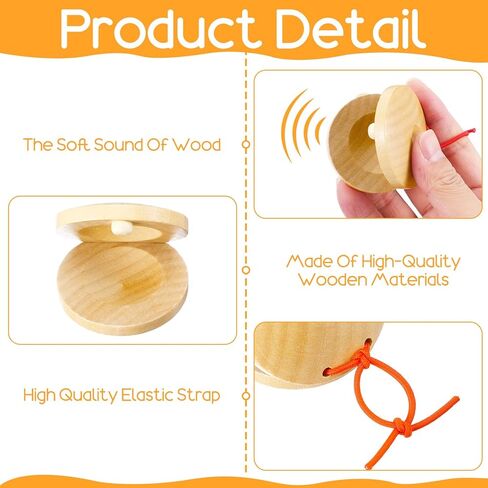 32 Pcs Finger Castanets Wooden Musical Instrument for Adults, Natural Wood Hand Percussion Clap Board Rhythm Tools for Party Performance & Music Practice (2.1 x 2.1 in) in Saudi Arabia
