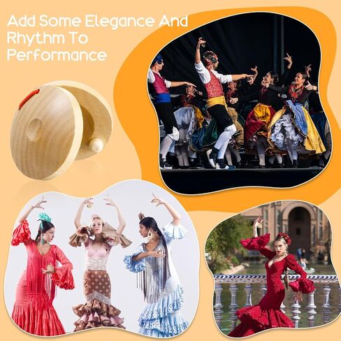 32 Pcs Finger Castanets Wooden Musical Instrument for Adults, Natural Wood Hand Percussion Clap Board Rhythm Tools for Party Performance & Music Practice (2.1 x 2.1 in) in Saudi Arabia