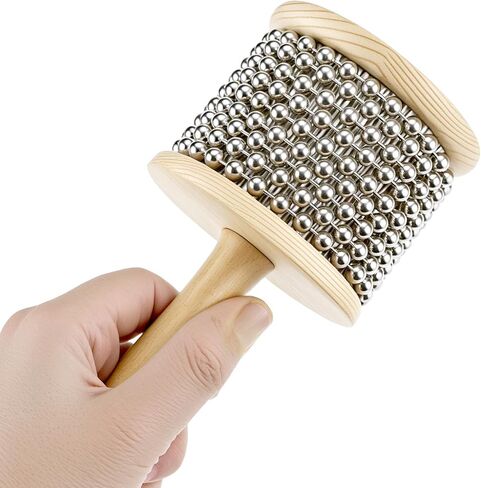 QWORK Wooden Cabasa Percussion Musical Instrument, 3.5 Inch Stainless Steel Beaded Shaker with Wooden Handle, Professional Rhythm Maker, 3.54" x 7.28" in Saudi Arabia