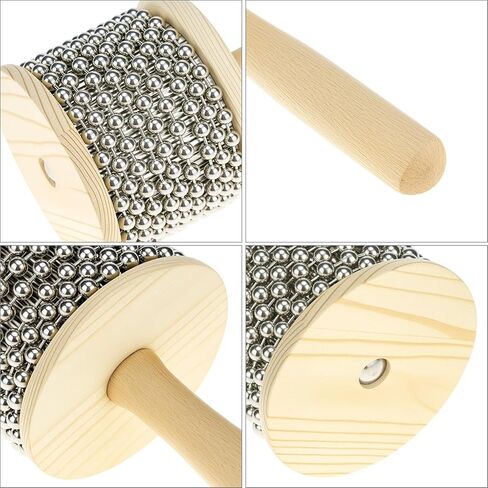 QWORK Wooden Cabasa Percussion Musical Instrument, 3.5 Inch Stainless Steel Beaded Shaker with Wooden Handle, Professional Rhythm Maker, 3.54" x 7.28" in Saudi Arabia