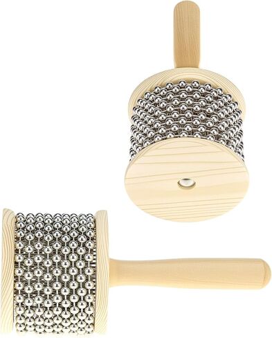 QWORK Wooden Cabasa Percussion Musical Instrument, 3.5 Inch Stainless Steel Beaded Shaker with Wooden Handle, Professional Rhythm Maker, 3.54" x 7.28" in Saudi Arabia