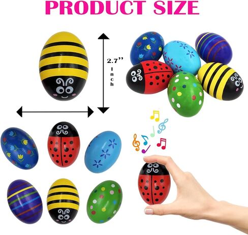 6-Pack Large Smooth Painted Wooden Easter Eggs Shakers with Rattle, Precussion Wooden Egg Shakers Maracas Perfect for Easter Crafts, Décor and Egg Hunts in Carton, 2.7" Inches in Saudi Arabia