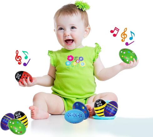 6-Pack Large Smooth Painted Wooden Easter Eggs Shakers with Rattle, Precussion Wooden Egg Shakers Maracas Perfect for Easter Crafts, Décor and Egg Hunts in Carton, 2.7" Inches in Saudi Arabia