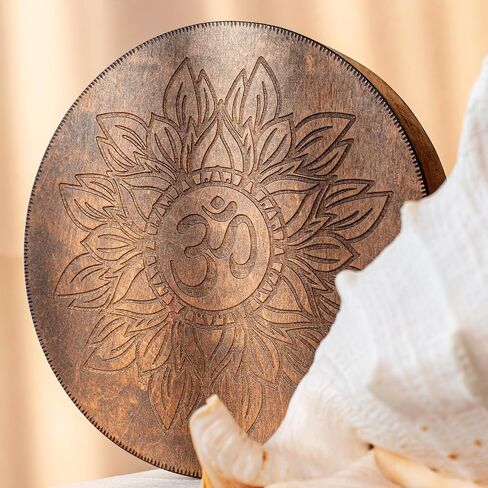 قرص المطر، طبلة محيط خشبية مقاس 8.6 بوصة (22 سم)، أداة شفاء الصوت للتأمل واليوجا والاسترخاء، تصميم زهرة الحياة وتصميم AUM in Kuwait
