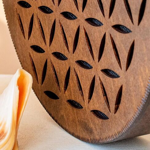 قرص المطر، طبلة محيط خشبية مقاس 8.6 بوصة (22 سم)، أداة شفاء الصوت للتأمل واليوجا والاسترخاء، تصميم زهرة الحياة وتصميم AUM in Kuwait