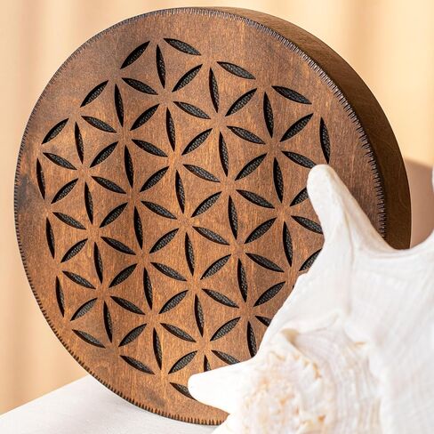 قرص المطر، طبلة محيط خشبية مقاس 8.6 بوصة (22 سم)، أداة شفاء الصوت للتأمل واليوجا والاسترخاء، تصميم زهرة الحياة وتصميم AUM in Kuwait
