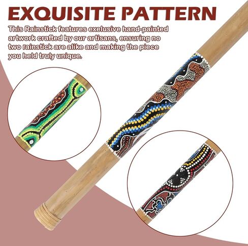 Small 16" Bamboo Rainstick, Handcrafted & Painted Rain Maker, Rain Stick for Meditation Musical Instrument in Kuwait