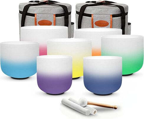 مجموعة أوعية الغناء الكريستالية ريان دفان 432 هرتز 7-12 بوصة من 7 قطع مع حقيبة حمل مجانية، أوعية صوت كوارتز بلوري لشفاء الشاكرا، والتأمل، واليوجا، والعلاج الصوتي، واليقظة الذهنية، والاسترخاء وتخفيف التوتر in Kuwait