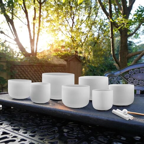 RYAN DVAN 432Hz 7-12 inch Crystal Singing Bowl Set of 7 with Free Carrying Case, Frosted Quartz Sound Bowls for Chakra Healing, Meditation,Yoga,Sound Therapy,Mindfulness,Relaxation & Stress Relief in Kuwait