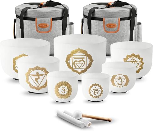 RYAN DVAN 432Hz 7-12 inch Crystal Singing Bowl Set of 7 with Free Carrying Case, Frosted Quartz Sound Bowls for Chakra Healing, Meditation,Yoga,Sound Therapy,Mindfulness,Relaxation & Stress Relief in Kuwait