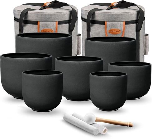 RYAN DVAN 432Hz 7-12 inch Crystal Singing Bowl Set of 7 with Free Carrying Case, Frosted Quartz Sound Bowls for Chakra Healing, Meditation,Yoga,Sound Therapy,Mindfulness,Relaxation & Stress Relief in Kuwait