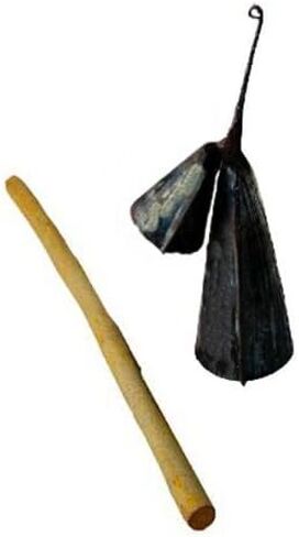 Africa Heartwood Project Gankogui Double Bell - Agogo High Low Cow Bell - Hand-Forged Metal Bell from West Africa - Unique Native Hand Percussion Musical Instrument - Stick included in Kuwait