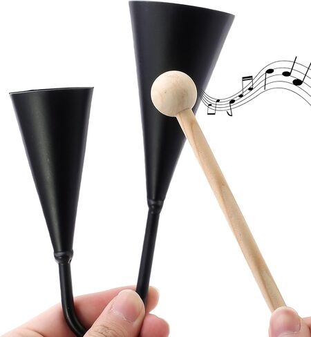 Agogo Bell Two-Tone Samba Steel Bells Traditional Latin Percussion Cow Bell Alternative with Wooden Striker for School Band Drum Circle Brazilian Rhythm Instrument(7inch) in Kuwait