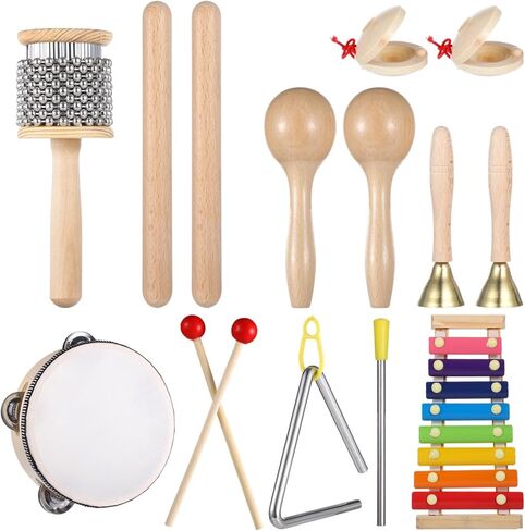 8 أنواع من الآلات الموسيقية مجموعة أدوات قرع يدوية خشبية، إكسيليفون، الدف، مثلث، أجراس يدوية، كاباسا in Kuwait
