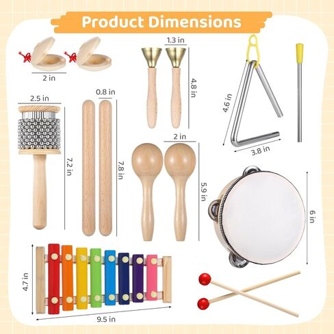 8 أنواع من الآلات الموسيقية مجموعة أدوات قرع يدوية خشبية، إكسيليفون، الدف، مثلث، أجراس يدوية، كاباسا in Kuwait