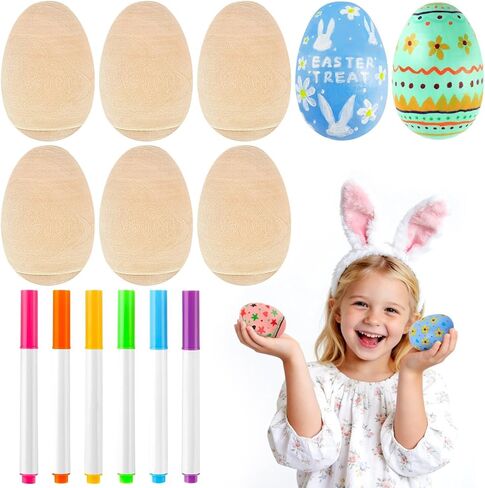 AUGSHY 6 Piece Easter Crafts for Kids,DIY Wooden Egg Shakers Set with Pens, Unfinished Musical Instruments for Classroom Home Party Decorations Easter Gifts in Kuwait