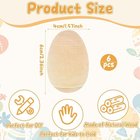 AUGSHY 6 Piece Easter Crafts for Kids,DIY Wooden Egg Shakers Set with Pens, Unfinished Musical Instruments for Classroom Home Party Decorations Easter Gifts in Kuwait