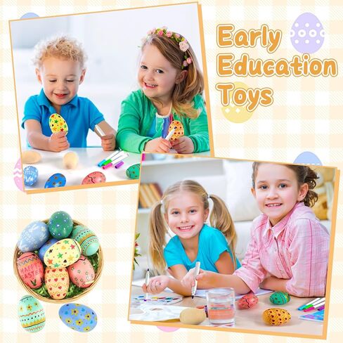 AUGSHY 6 Piece Easter Crafts for Kids,DIY Wooden Egg Shakers Set with Pens, Unfinished Musical Instruments for Classroom Home Party Decorations Easter Gifts in Kuwait