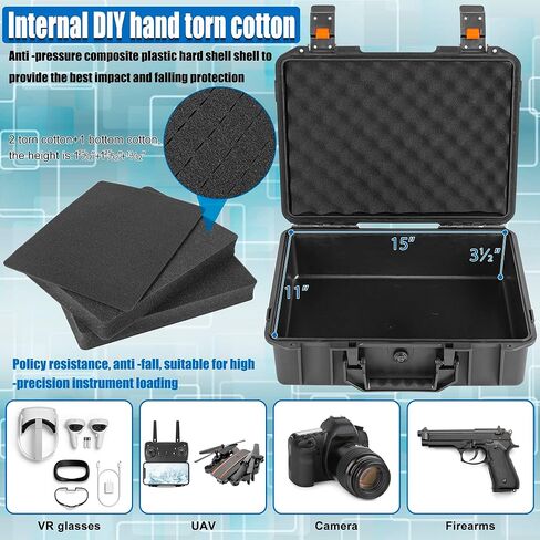 16 inch Hard Carrying Case,Shockproof Storage Box with Customizable Foam,Portable Protective Tool Box for Microphone,Recorder,Electronics,Tools,Cameras,Equipment and More, 16" x 12" x 5.5" in Kuwait