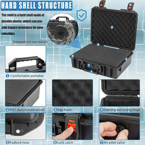 16 inch Hard Carrying Case,Shockproof Storage Box with Customizable Foam,Portable Protective Tool Box for Microphone,Recorder,Electronics,Tools,Cameras,Equipment and More, 16" x 12" x 5.5" in Kuwait