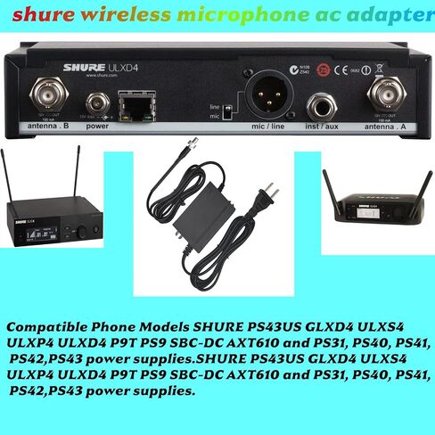 15V Power for shure Wireless Microphone ac Adapter, Compatible with ps43us shure Microphone Charger,for shure ulxd4 & for shure glxd4 and Compatible with shure glx Power Supply in Kuwait