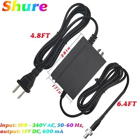 15V Power for shure Wireless Microphone ac Adapter, Compatible with ps43us shure Microphone Charger,for shure ulxd4 & for shure glxd4 and Compatible with shure glx Power Supply in Kuwait