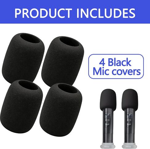 4 Pcs Black Mic Foam Covers Windscreen Pop Filter Compatible with Most Standard Wireless Mic System Microphone Covers for Live Singing and Karaoke Microphone Not Included in Saudi Arabia
