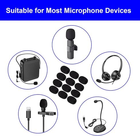 12 Pack Microphone Covers Foam, Noise Reduction Mic Cover, for Lapel and Headset Microphones Windscreen in Kuwait