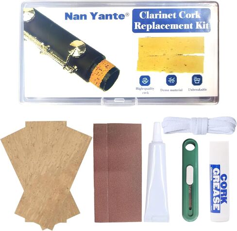 Clarinet Cork Replacement Kit | 3 PCS /37x90mm Corks, Cork Grease, Adhesive, Knife, 2x Sandpaper, Rope | Complete Maintenance & Repair Set in Kuwait