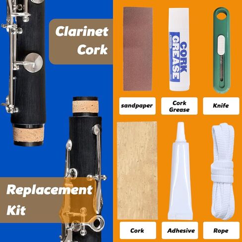 Clarinet Cork Replacement Kit | 3 PCS /37x90mm Corks, Cork Grease, Adhesive, Knife, 2x Sandpaper, Rope | Complete Maintenance & Repair Set in Kuwait