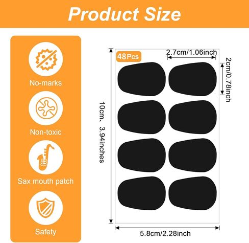 0.8 MM Saxophone Mouthpiece Pads, 48 PCS Clarinet Mouthpiece Patch, Alto Sax Comfort Cushion Black Silicone Teeth Patch for Wind Instruments Protection in Kuwait