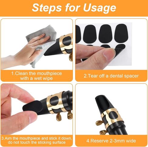 0.8 MM Saxophone Mouthpiece Pads, 48 PCS Clarinet Mouthpiece Patch, Alto Sax Comfort Cushion Black Silicone Teeth Patch for Wind Instruments Protection in Kuwait