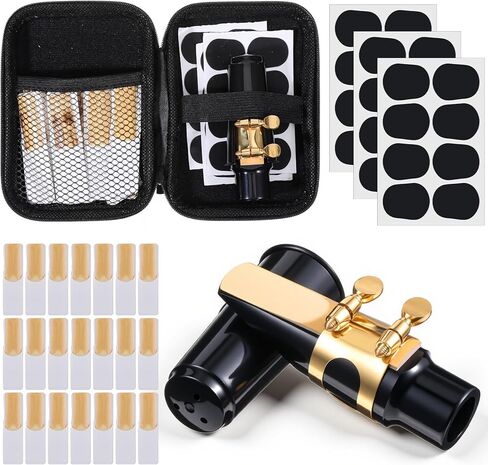 49Pcs Alto Saxophone Mouthpiece Kit, Includes Gold Sax Ligature, Saxophone Mouthpieces, Plastic Cap, 21 Sax 2.5 Reeds, 24 Mouthpiece Pads and 1 EVA Storage Case for Alto Saxs Parts and Accessories in Kuwait