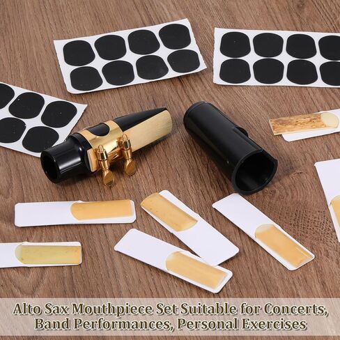 49Pcs Alto Saxophone Mouthpiece Kit, Includes Gold Sax Ligature, Saxophone Mouthpieces, Plastic Cap, 21 Sax 2.5 Reeds, 24 Mouthpiece Pads and 1 EVA Storage Case for Alto Saxs Parts and Accessories in Kuwait