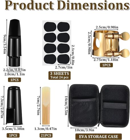 49Pcs Alto Saxophone Mouthpiece Kit, Includes Gold Sax Ligature, Saxophone Mouthpieces, Plastic Cap, 21 Sax 2.5 Reeds, 24 Mouthpiece Pads and 1 EVA Storage Case for Alto Saxs Parts and Accessories in Kuwait