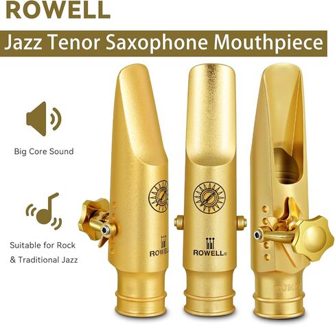 ROWELL Tenor Saxophone Metal Mouthpiece Jazz Sax Mouthpiece- 5-Level Adjustable Ligature & Protective Cap Full Tone for Jazz & Concert Band in Kuwait